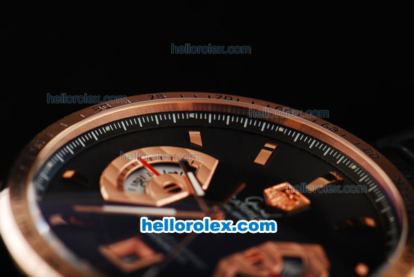 Tag Heuer Carrera Calibre 17 Chronograph Quartz Movement Rose Gold Bezel with Black Dial and Rose Gold Stick Markers-Black Leather Strap - Click Image to Close